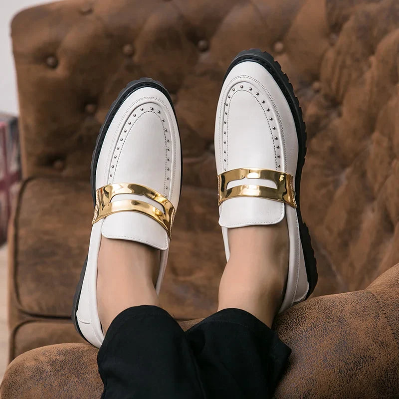 Fashion Classic Thick Sole Men's Penny Loafers Slip-On Business Dress Shoes Gentleman Metal Buckle Formal Black Shoes
