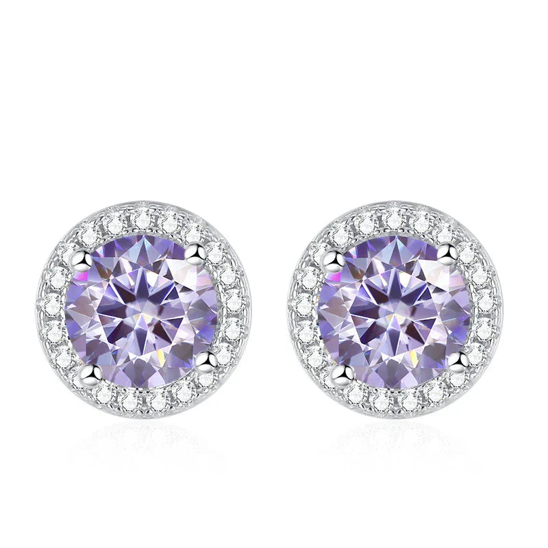 Moissanite Stud Earrings for Women 925 Sterling Silver Green Blue Pink Red Black Blue Sparkling Moissanite Studs Earring