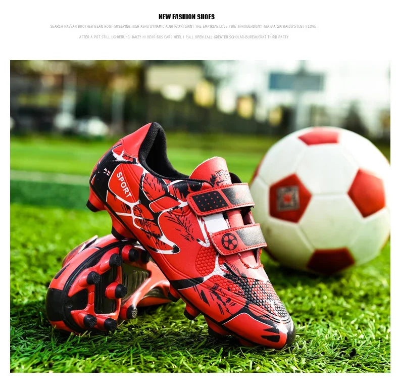 Kids Soccer Shoes Outdoor Non-Slip Football Sports Shoes Boy Training Shoes Child HOOK&LOOP Lightweight Children's Soccer Cleats