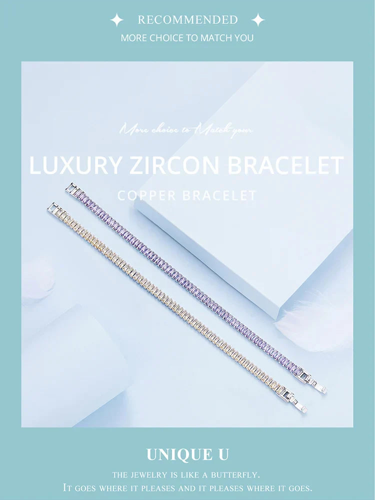 Authentic Shining Square Zircon Bracelet Plated Platinum for Women Gift Exquisite Fashion Jewelry YIB055