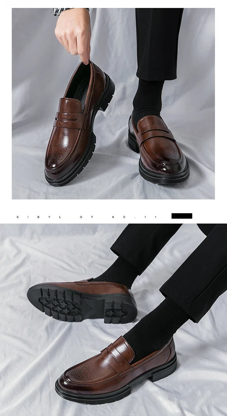 Spring and autumn men's business casual shoes breathable carved leather shoes British fashion platform pointed leather shoes 46