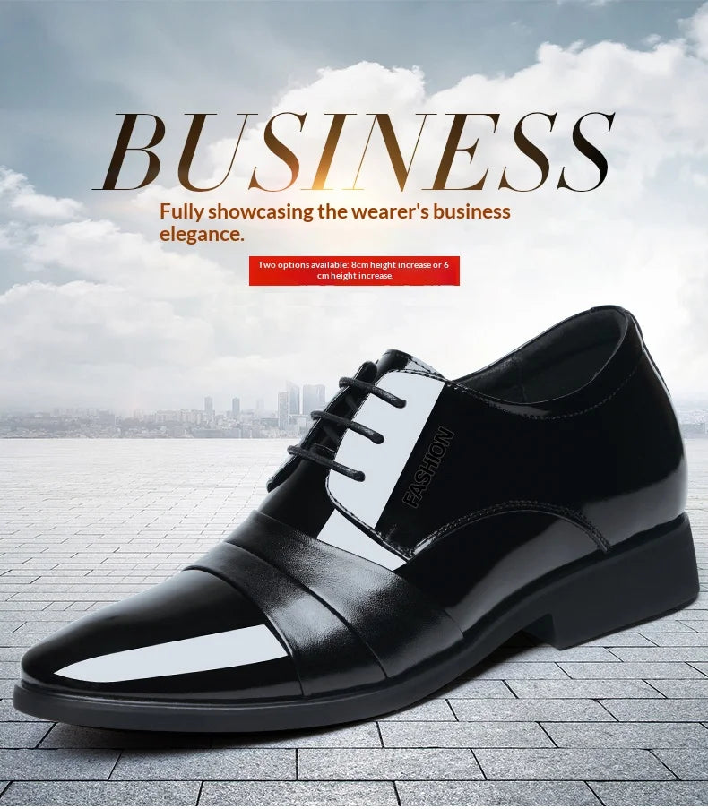 6cm/8cm Height Increasing Mens Formal Dress Shoes Cow Leather Elevator Shoes Business Office Oxfords Wedding Party Social Shoes