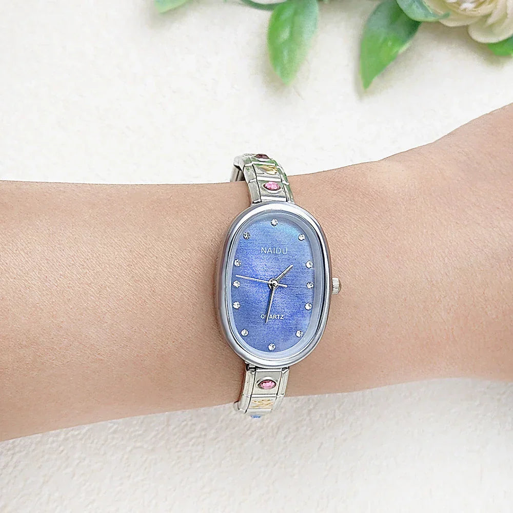 Fashion New Niche Watch Female Style Female Student Ellipse Quartz Watch Stainless Steel Strap Width 9mm Everyday Gifts