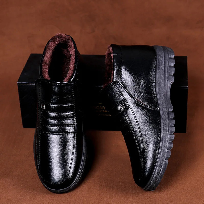 2023plus Size Winter Waterproof Men's Casual Leather Shoes Flannel High Top Slip-on Warm Winter Shoes for Mens Work Shoes