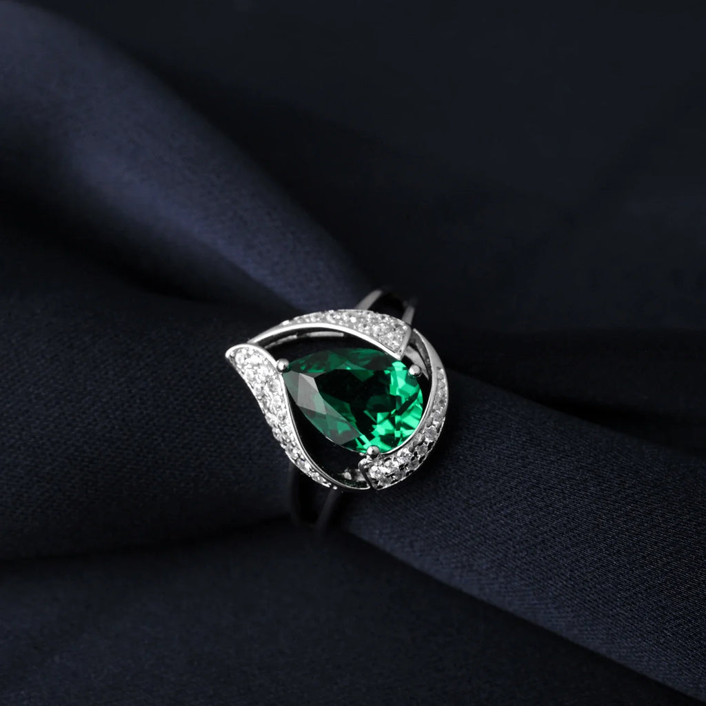 Pear 2.67ct Simulated Nano Emerald Created Ruby 925 Sterling Silver Ring for Women Statement Wedding Gemstone Jewelry