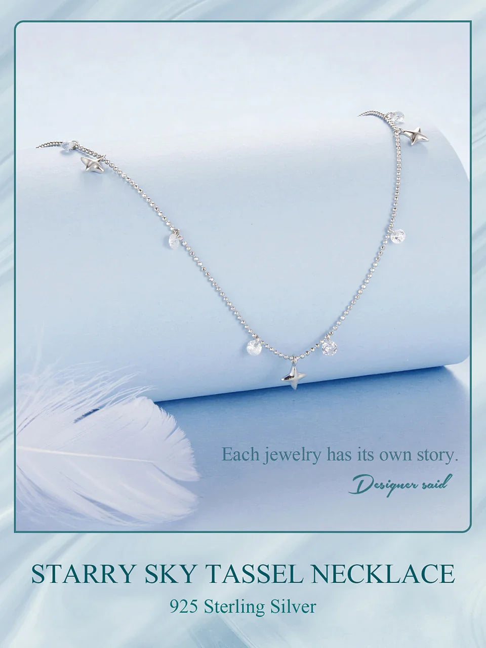 Genuine 925 Sterling Silver Dainty Starry Sky Tassel Necklace for Women, Cute Star Necklaces Christmas Jewel BSN414