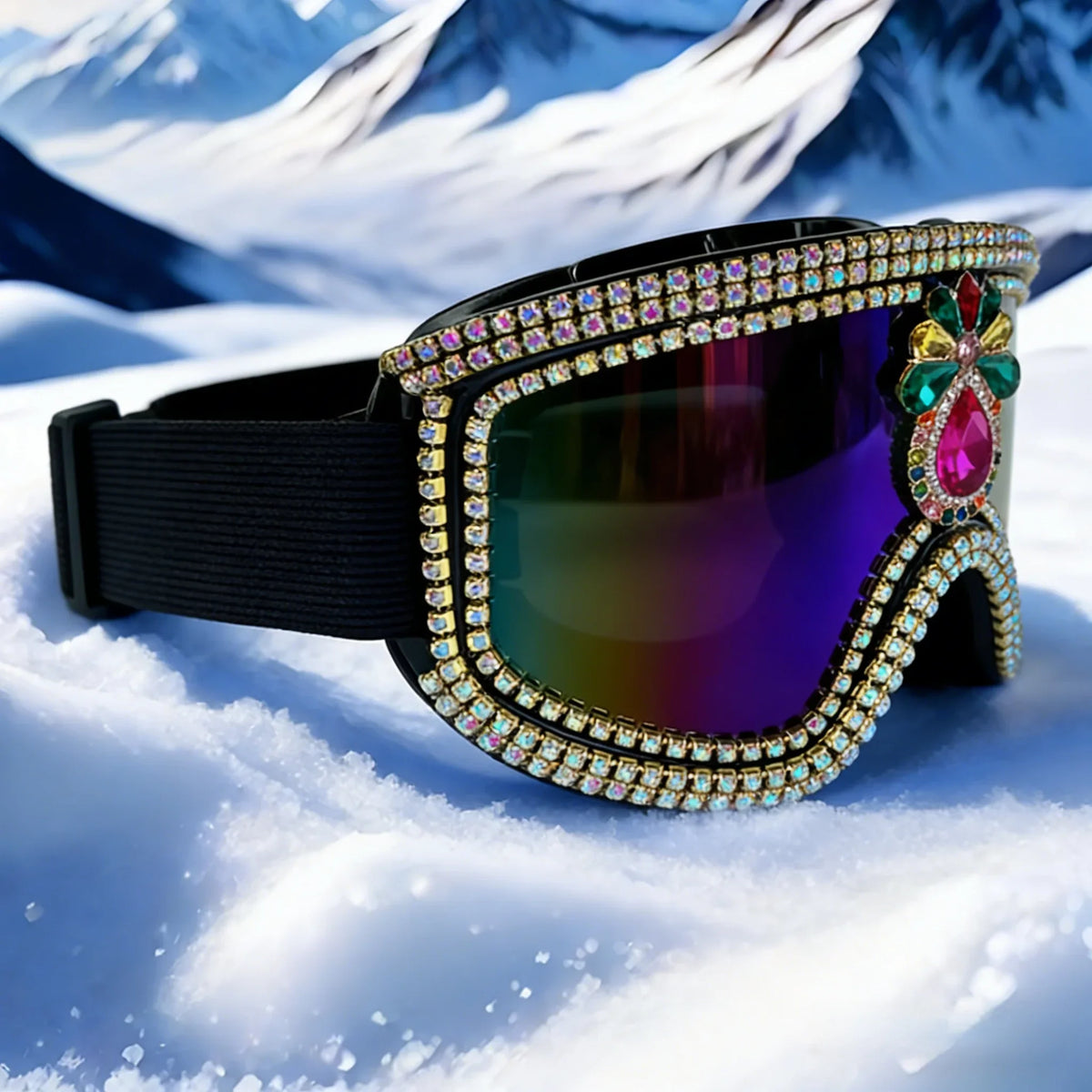 Vintage Ski Goggles Anti Fog Snow Goggles UV Protection Colorful Lens Luxury Rhinestone Snowboard Goggles for Men Women Adult Yo