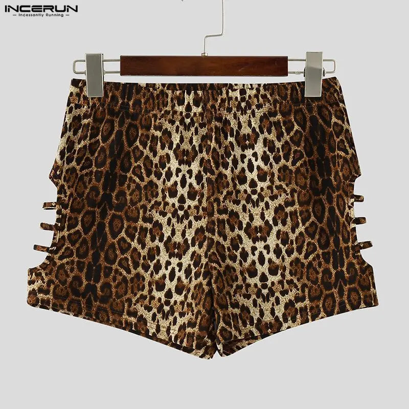 Men's Shorts Leopard Print Hollow Out Sexy Casual Men Bottoms Summer Streetwear 2026 Fashion Vacation Shorts For Man