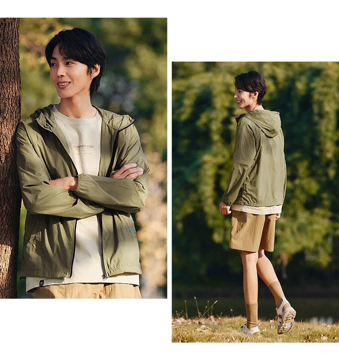 Jacket Men'S Summer Foldable Storage Top Simple Casual Style Hooded Couple