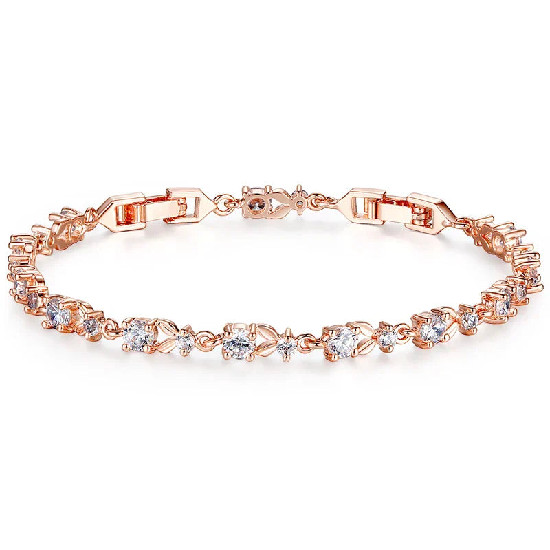 Luxury Rose Gold Color Chain Link Bracelet for Women Ladies Shining AAA Cubic Zircon Crystal Jewelry JIB013