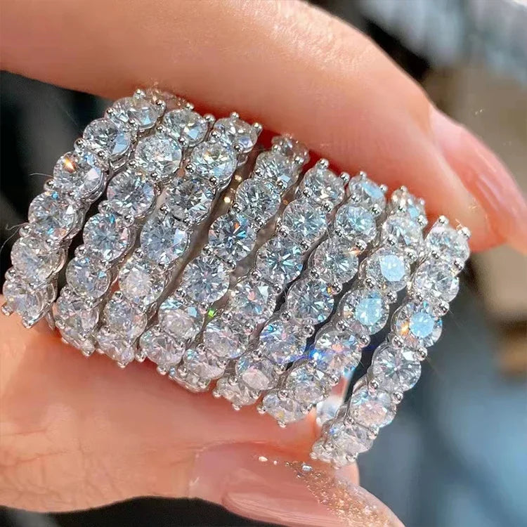Pretty 1.5mm-5mm Full Moissanite Row Rings for Women S925 Silver Sparkling D color VVS1 Moissanite Diamond Women's Rings Gift