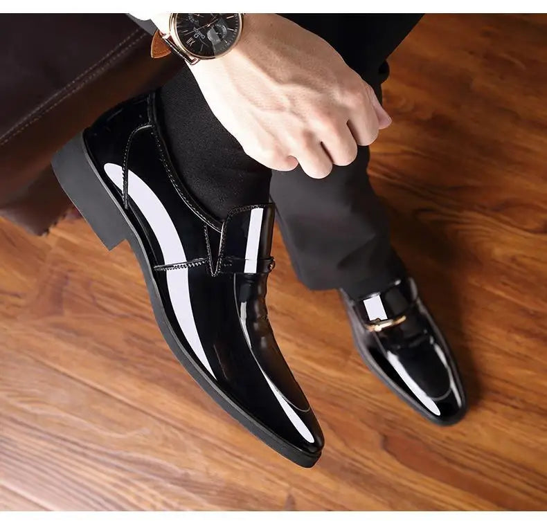 Patent Leather Men's Formal Shoes Casual Business Social Shoe Male Bright Upper Spring Autumn Cheap Clearance Not 2025 Style New