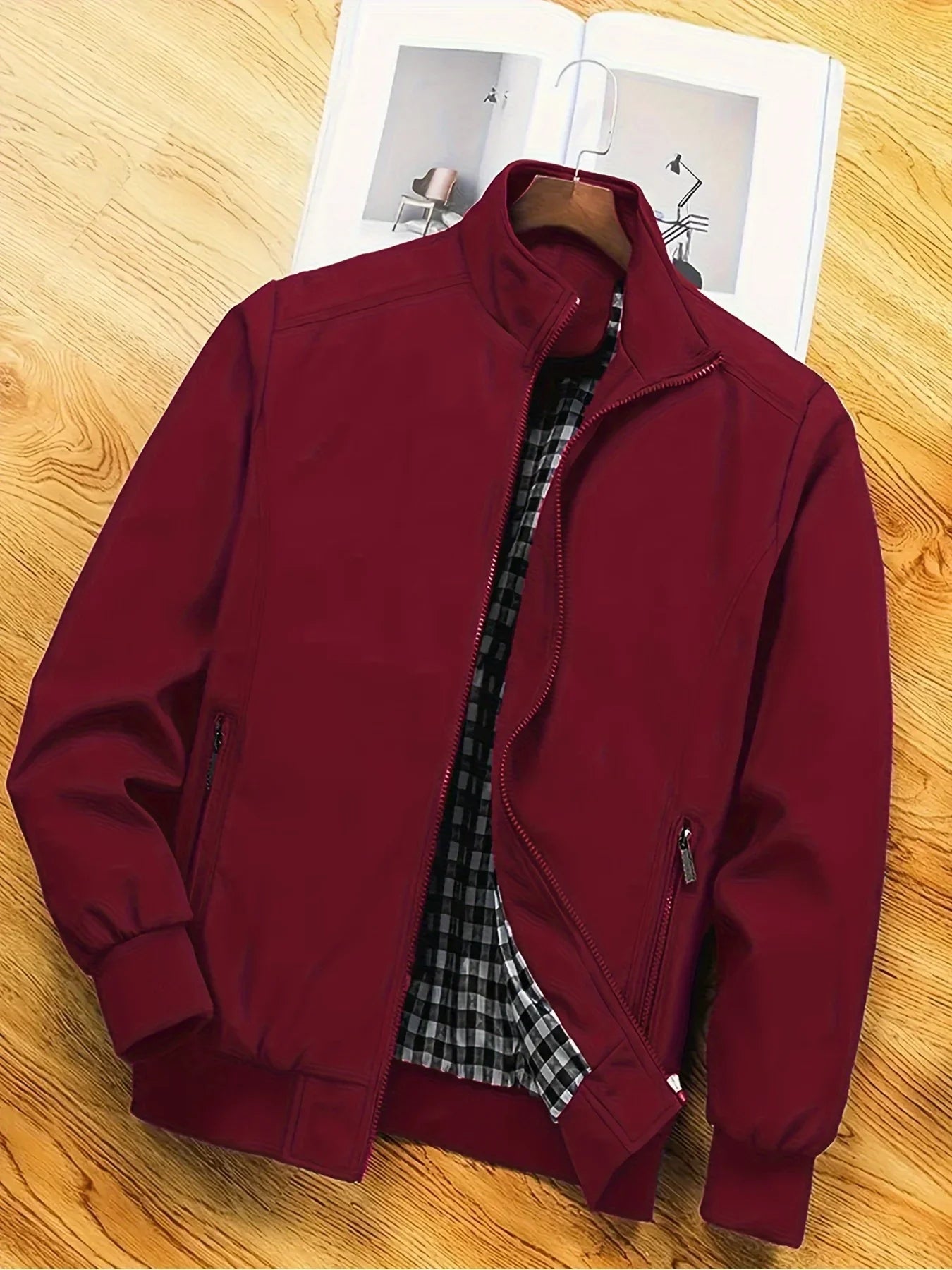 Men's Plus-Size Jacket, Casual Plus-Size Coat, Thin Spring and Autumn Jacket with Stand Collar Design, Suitable for Sports, Walking, Office, Shopping, Business Casual Men's Plus-Size Jacket
