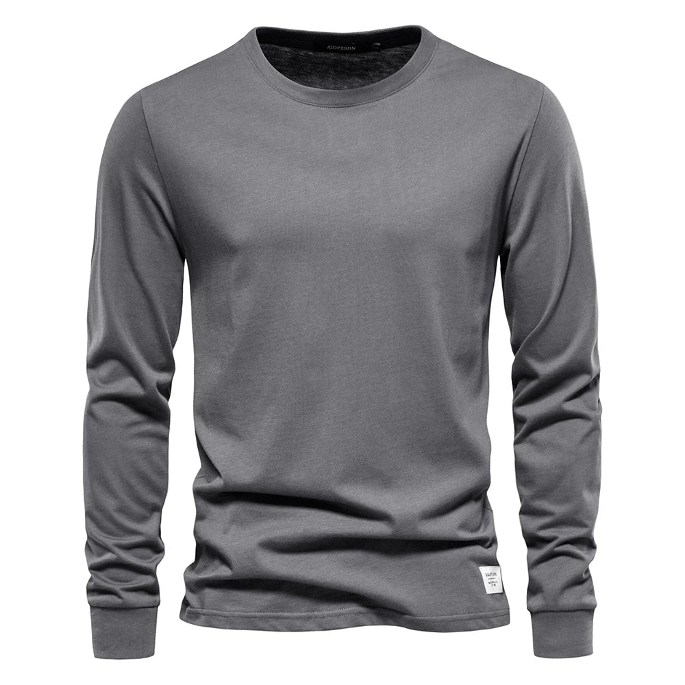 Solid Color Cotton T Shirt Men Casual O-neck Long Sleeved Mens Tshirts Spring Autumn High Quality Basic T-shirt Male