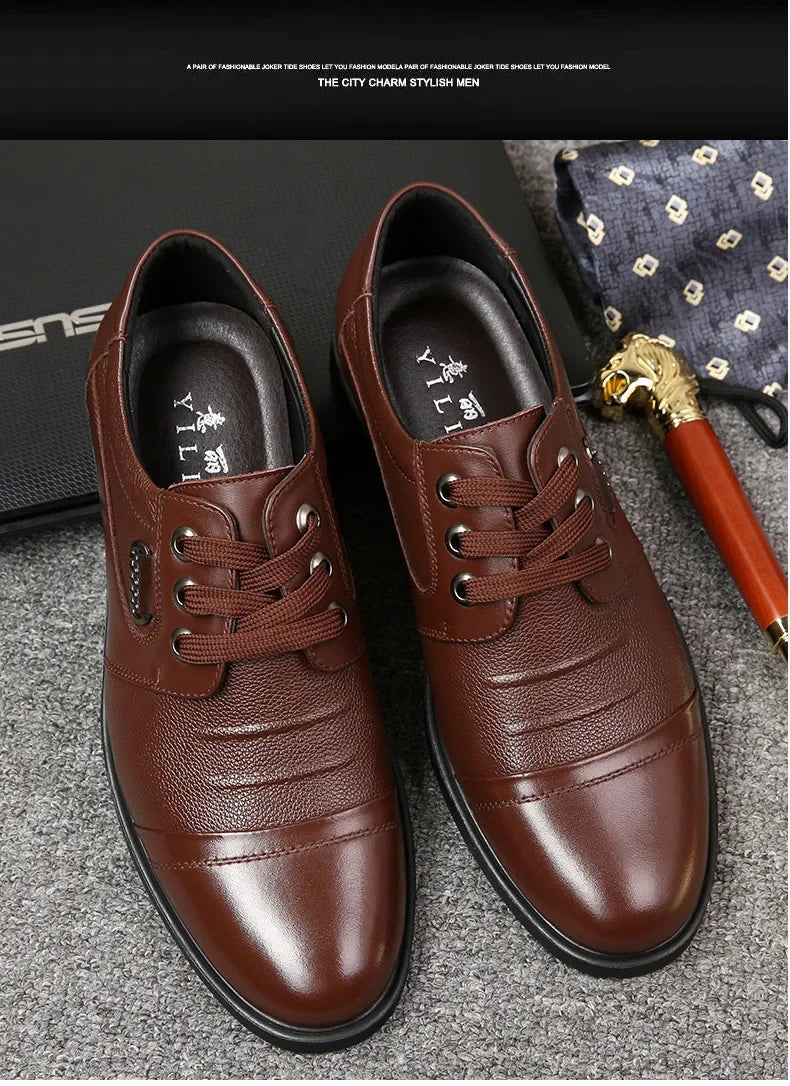 Men's Genuine Cow Leather Shoes Business Casual Shoes With Triple-Stitched Soles For Middle-Aged And Elderly Men 2025