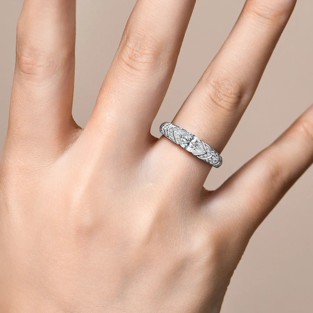 Mariquise Cut 1CT Moissanite Ring For Women Men 925 Sterling Silver 18K Gold Plated Engagement Jewelry with Certificate