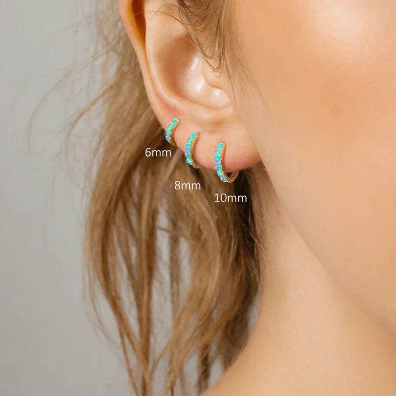 6 8 10mm 925 Sterling Silver Opal Round Piercing Huggie Hoop Earrings for Women Fine Jewelry Accessories Pendientes 1pc