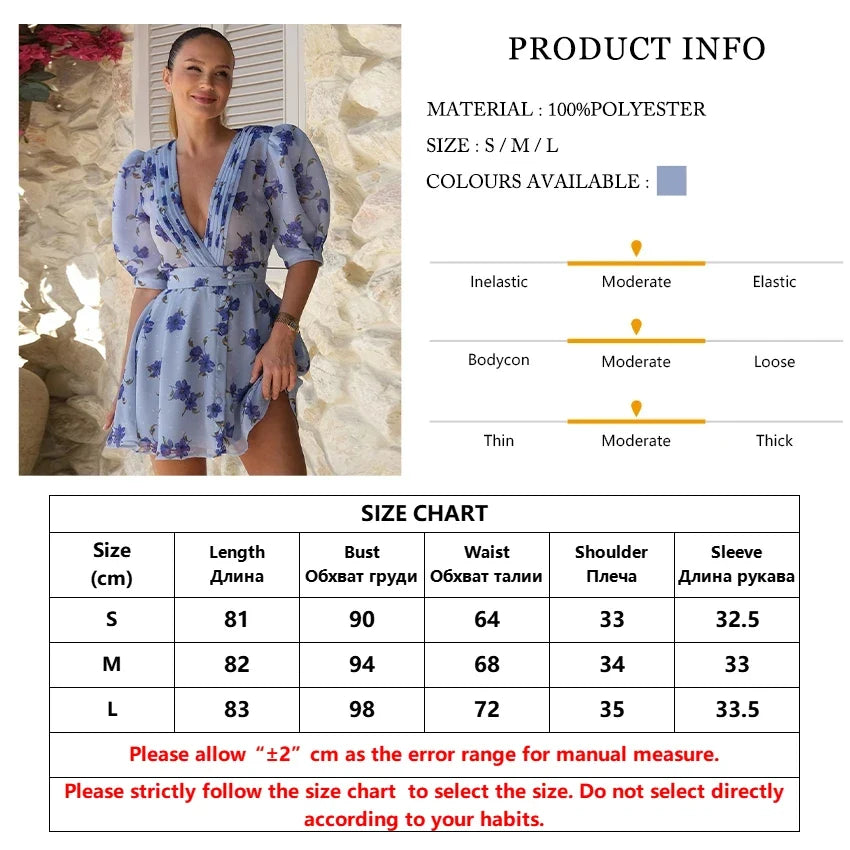 Clacive Fashion Loose Print Women Dress 2025 Sexy Deep V-Neck Short Sleeve Mini Dresses Elegant Classic High Waist Female Dress
