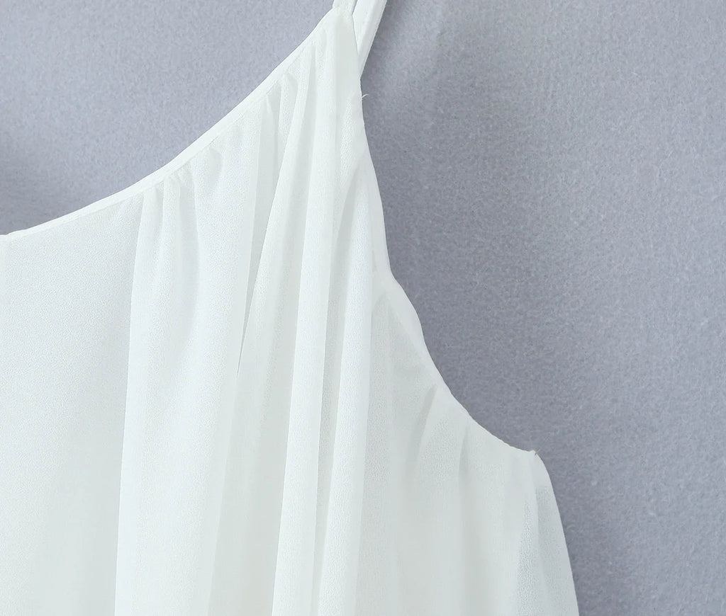 2025 Women White Big Backless Sling Dress O Neck Back Zipper Loose Swing Mini Short Dresses Holiday Robe