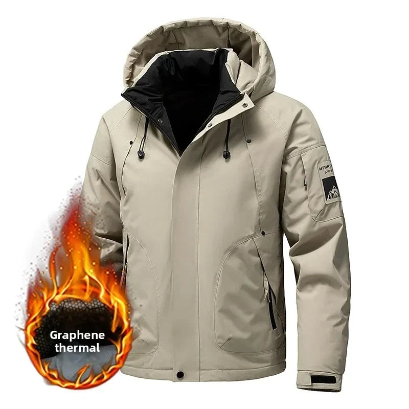 Thick Padded Waterproof Jacket Men Outdoor Softshell Zip Up Hooded Jacket Windbreaker Hiking Camping Coat Autumn Winter Overcoat