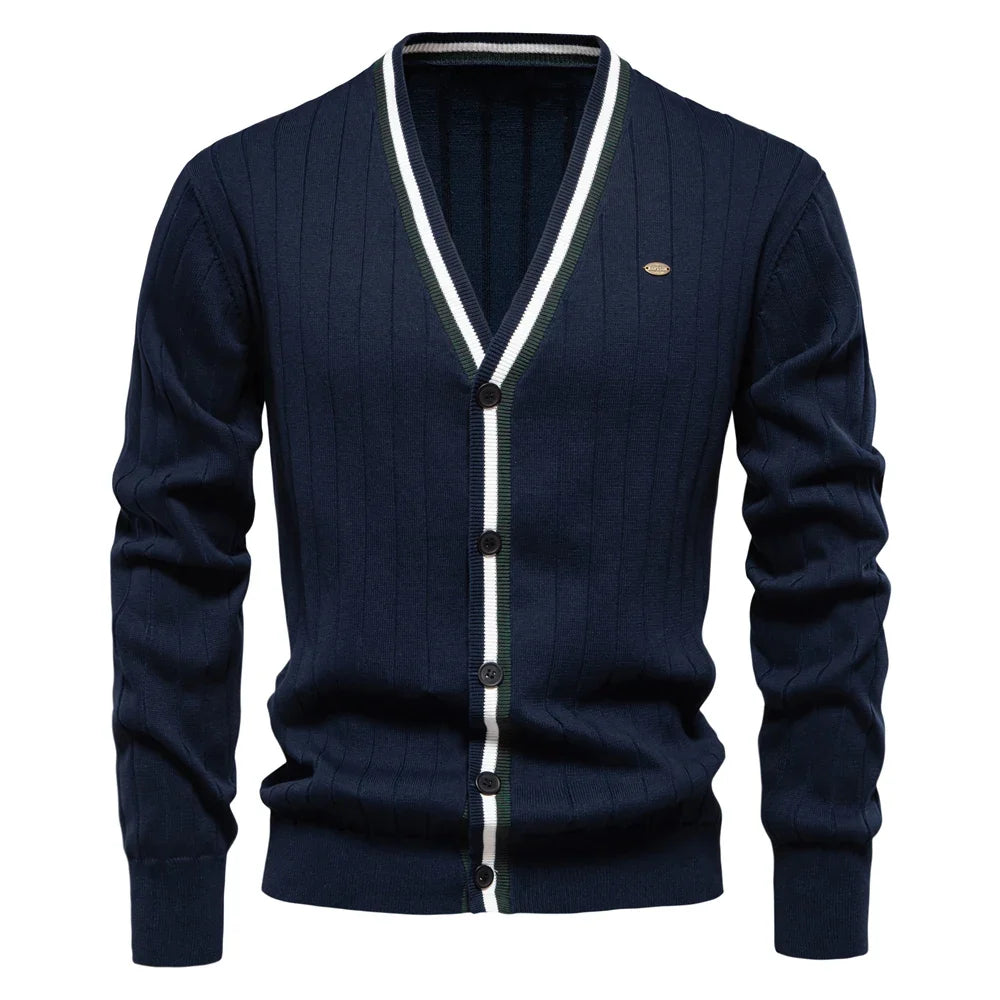 Brand Men's Cotton Cardigan Sweater V Neck Button-up Casual Youth Knit Sweaters for Men