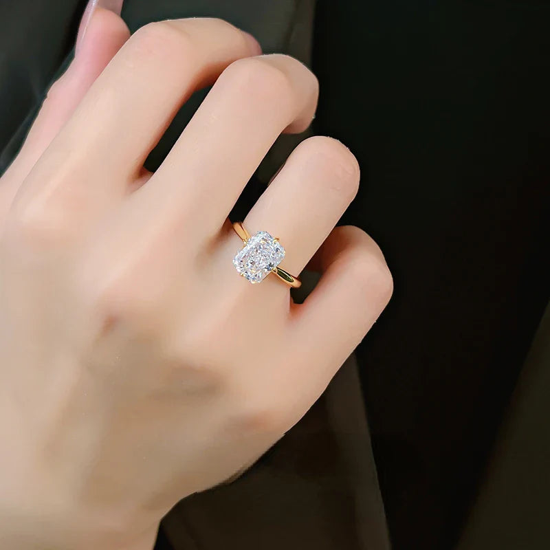 8 * 10 rectangular Redion 925 silver ring set with high carbon diamond daily diamond ring, niche and versatile for women