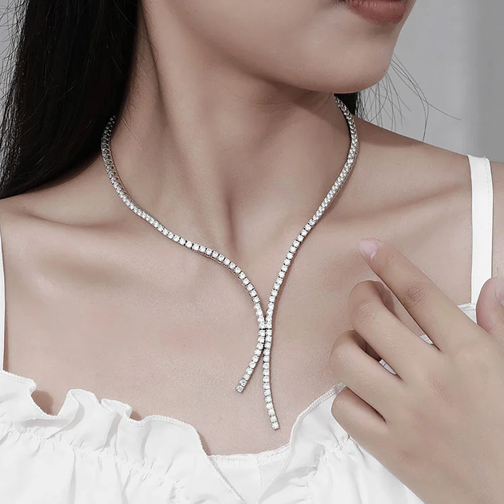 Long Tassel Full Moissanite Diamond Necklace With  Certificate S925 Sterling Silver Plated 18k Gold Tennis Necklace For Women