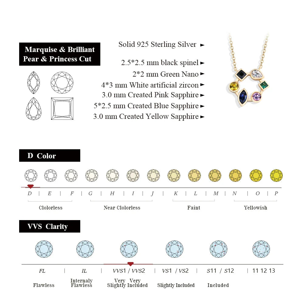 S925 Sterling Silver Necklace 18K Yellow White Gold Plated O-chain Pear Zircon Marquise Sapphire Jewelry Gift For Women
