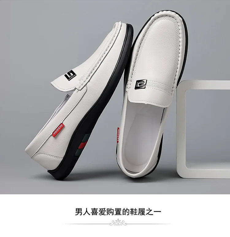 2026 New Solid Color Business Casual Shoes for Men Spring Autumn Soft Leather Shoes Male Fashion Light Driving Shoes Man