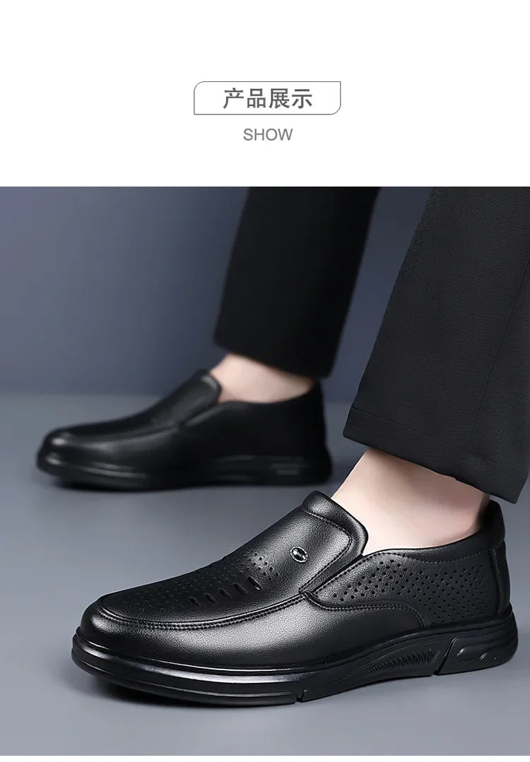 Spring Summer Hallow Leather Shoes for Men Solid Color Breathable Business Casual Shoes Male New Designer Fashion Sandals Man