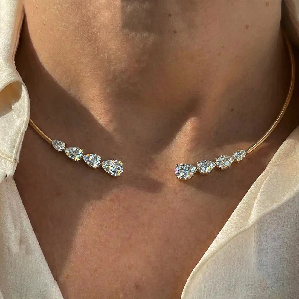 24cttw WaterDrop Moissanite Diamond Open Choker Necklace  925 Sterling Silver Pear Cur Diamond Cuff Collar Necklace for Women