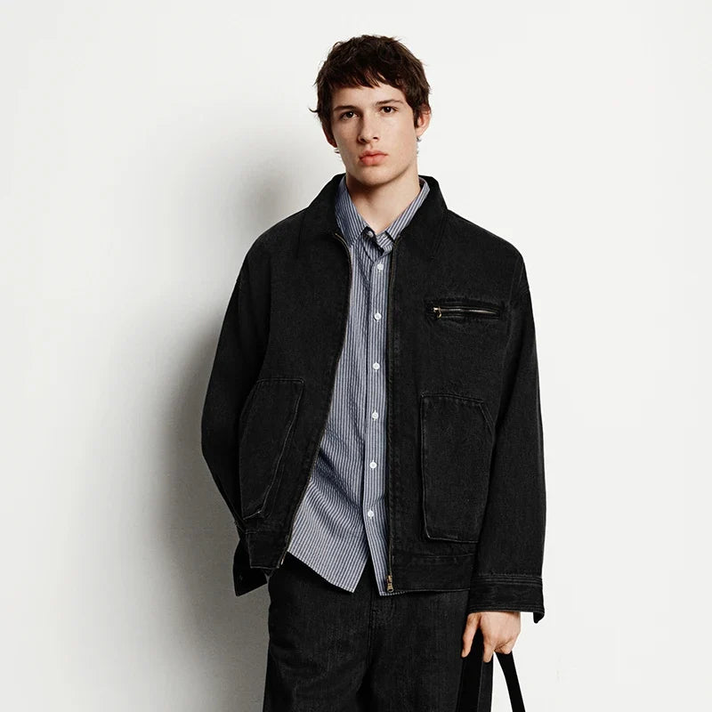 Denim Jacket Men Vintage Detroit Style Workwear Pure Cotton Casual Outdoor Coat 2025 Autumn Winter Fashion