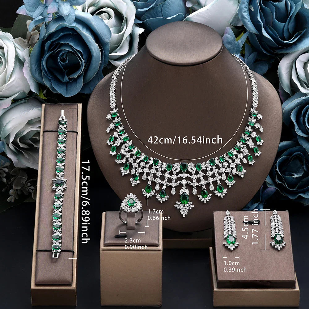 2024 New 4-piece Bridal Cubic Zirconia Full Set Women's Party Jewelry Set, Deluxe Dubai Nigeria Crystal Wedding Jewelry Set
