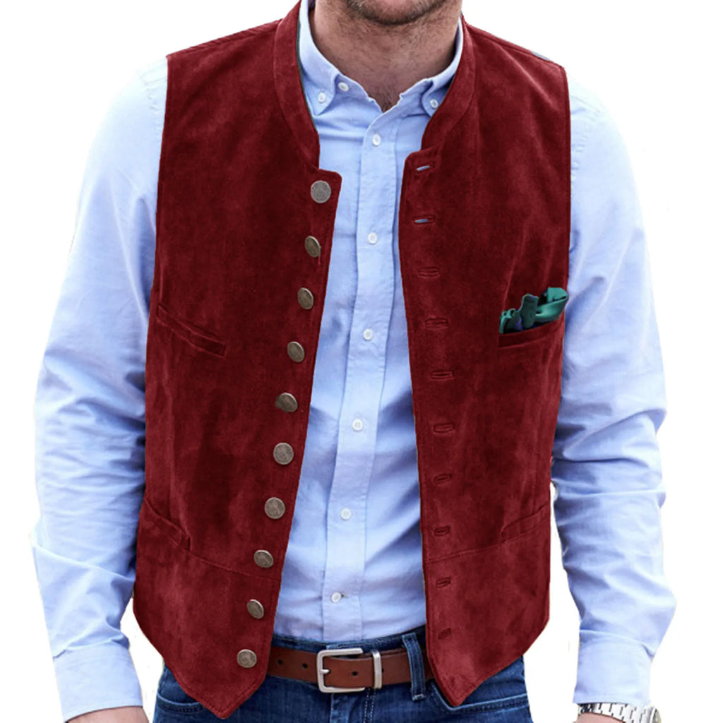 Men Vest Brown Frosted Velvet Single Button Casual Steampunk Style Waistcoat For Business Work Office Daily Sleeveless