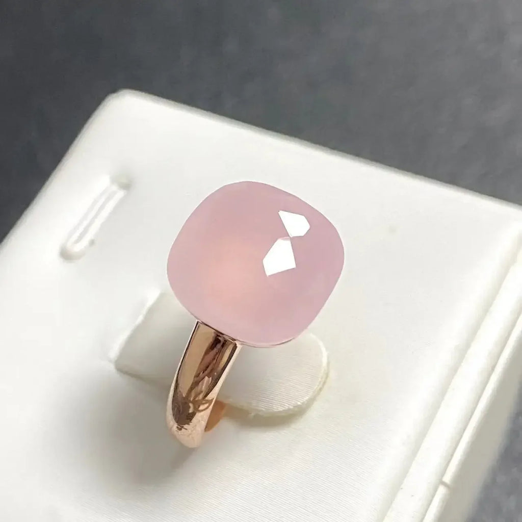 Trendy 12.6mm Flat Rose Gold Ring 35 Candy Colors Green Amethyst Turquoise Crystal Jewelry Gift for Women