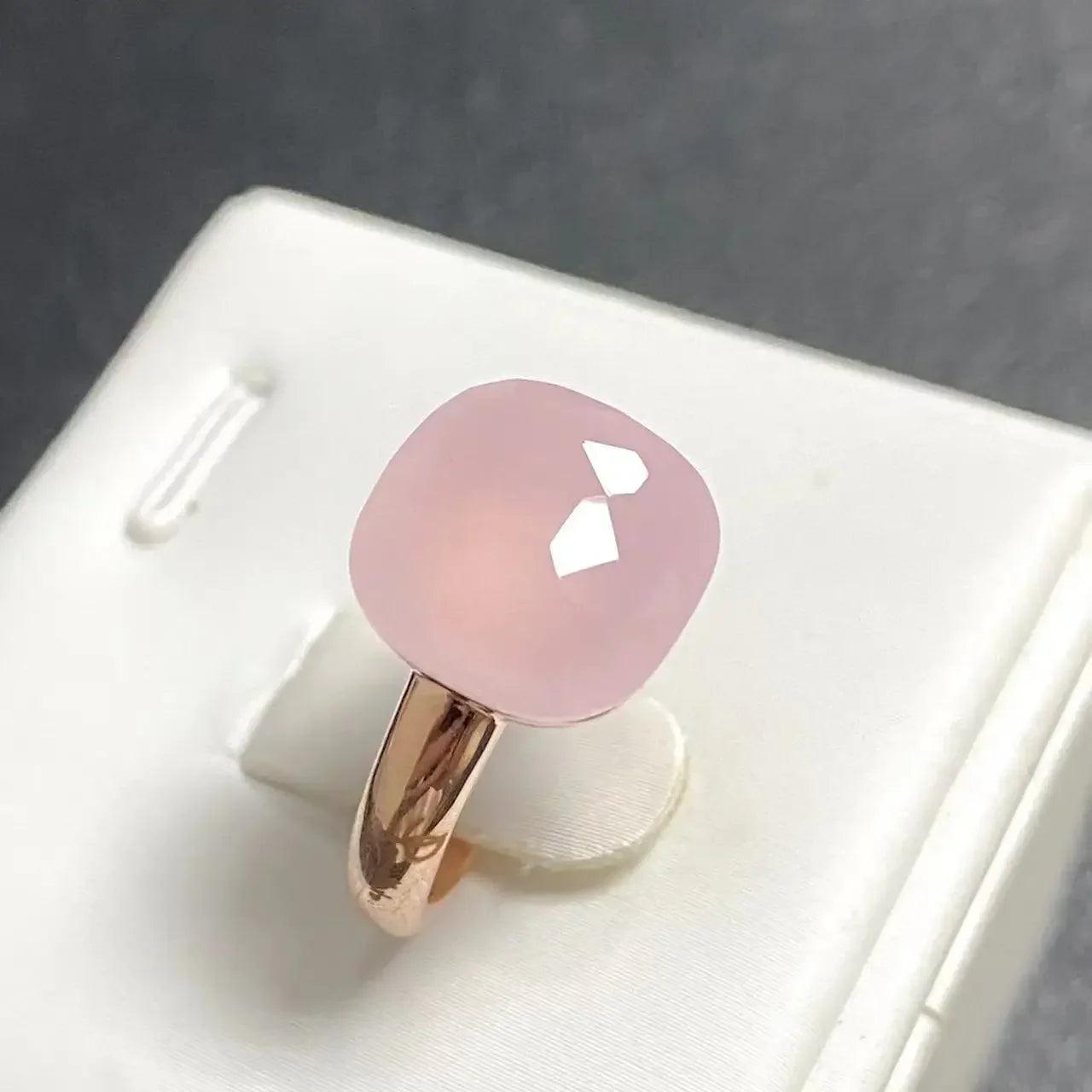 Trendy 12.6mm Flat Rose Gold Ring 35 Candy Colors Green Amethyst Turquoise Crystal Jewelry Gift for Women