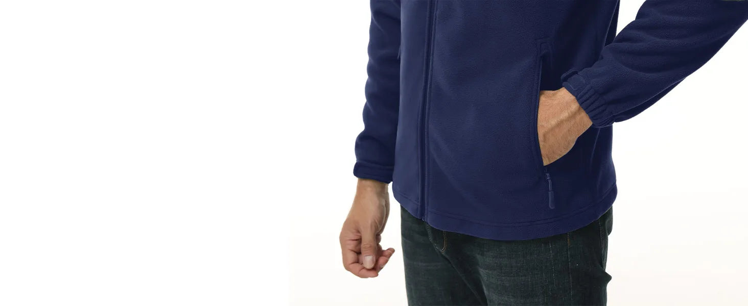 Men's Thermal Warm Fleece Jacket Stand Collar Full Zip Windbreaker Multiple-pockets Outerwear Working Hiking Coat