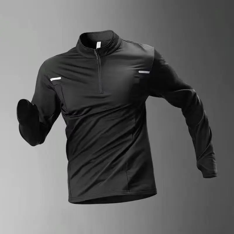 American sports training quick drying clothes men's t-shirts track and field fitness clothes long sleeved half zip top sports ru
