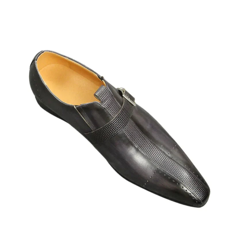 New Men's Genuine Leather Shoes Fashion Leather Buckle Formal Oxford Shoes Office Buckle Strap Pointed Men Dress Wedding Party