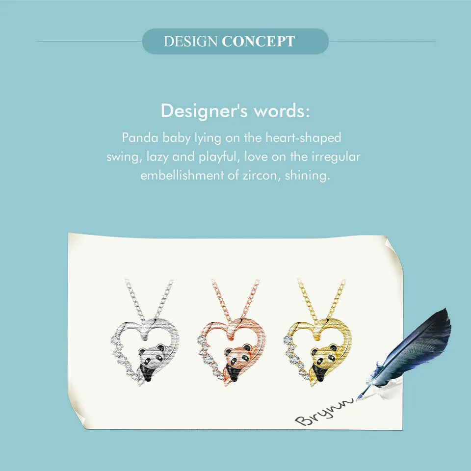 925 Sterling Silver Baby Panda Crystal Necklace Enamel Cute Animal Charm Chain Link for Women Gift 17.71'' SCN453