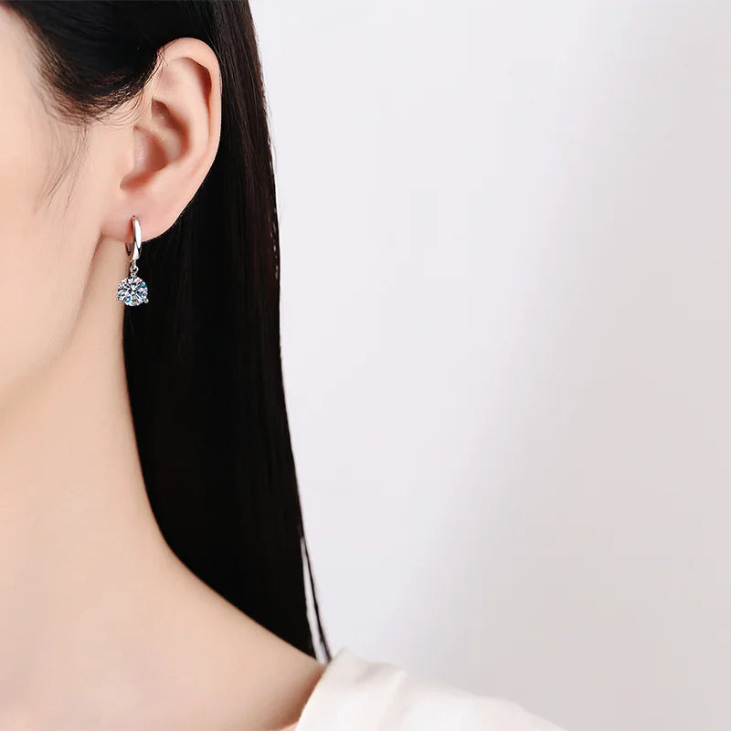 0.5-2CT Brilliant Cut Moissanite Drop Earrings for Women Classic 3 Prong Wedding Fine Jewelry S925 Sterling Silver 100%