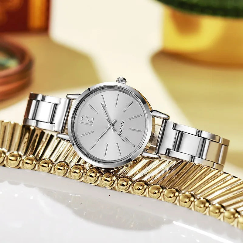 Fashion quartz watch for women's luxury watch, simple circular dial, stainless steel women's watch