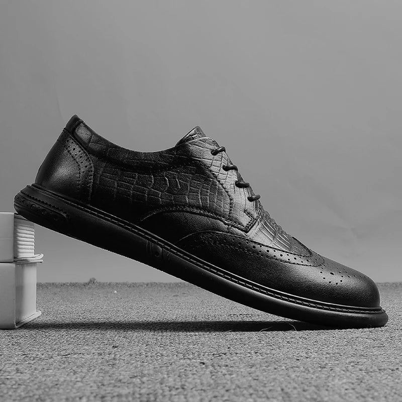 Big Size Mens Formal Genuine Leather Dress Shoes British Stylish Business Dress Men Flats High Quality Brogues Oxford Shoes Men