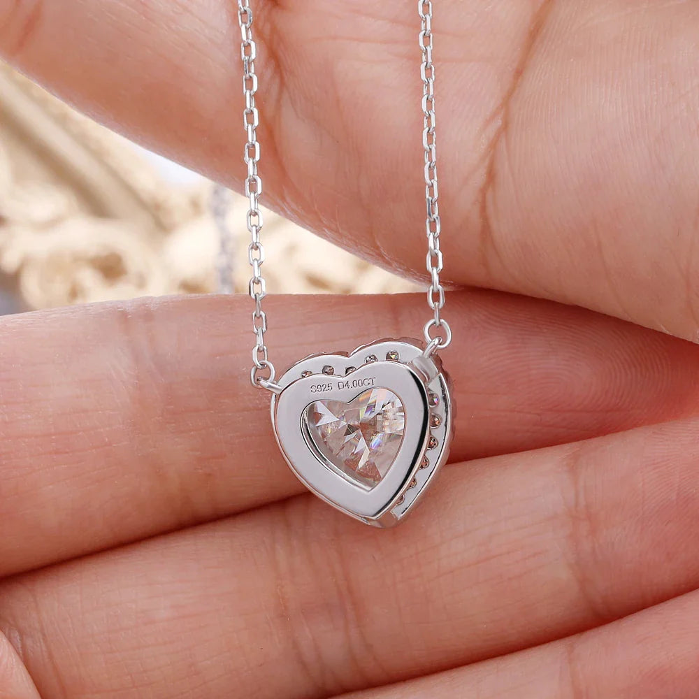 1-4 Carat Heart Cut Moissanite Halo Pendant Necklace for Women 925 Sterling Silver Love Necklace Anniversary Gift Fine Jewelry