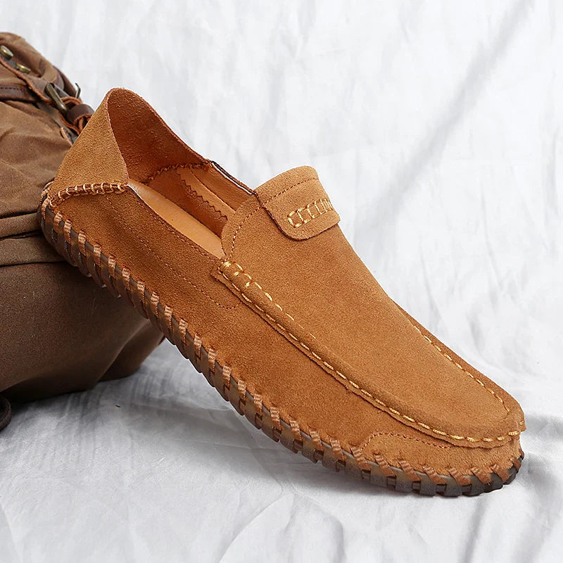 Men’s Suede Leather Loafers – Slip-On Casual Driving Shoes (Black, Brown, Khaki)