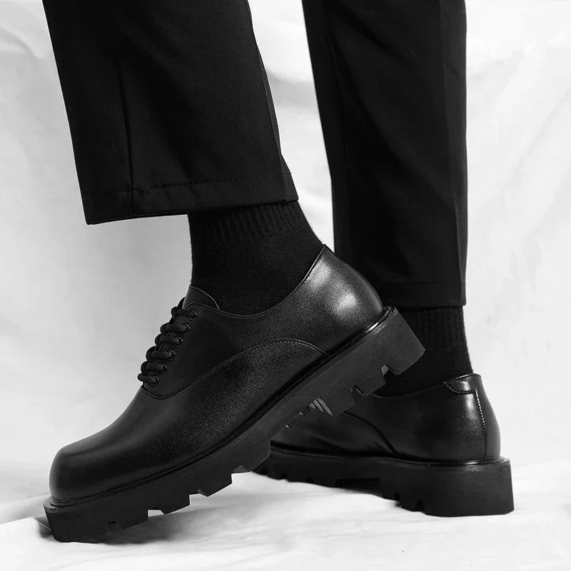 Trendy gentleman men's casual thick soled leather shoes Minimalist and versatile style Fashion Party Office Elevated Shoes