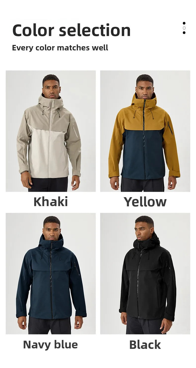 Autumn and Winter Hard-Shell Windbreaker Windproof Rainproof Breathable Outdoor Hiking Mountaineering Ski Suit Hooded Jacket