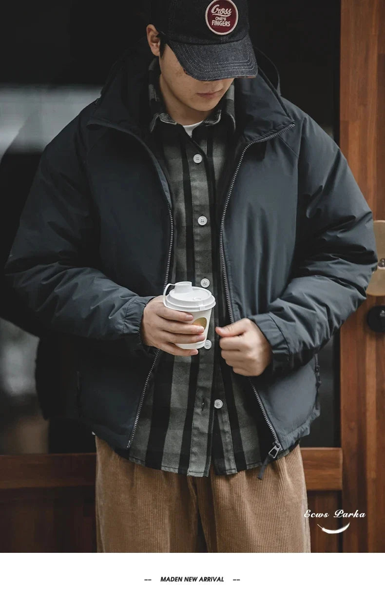 Hooded Down Jacket for Men Winter Thickened Matte Glossy Fabric Parka Outdoor Warm Coat Versatile Outerwear Black Jacket