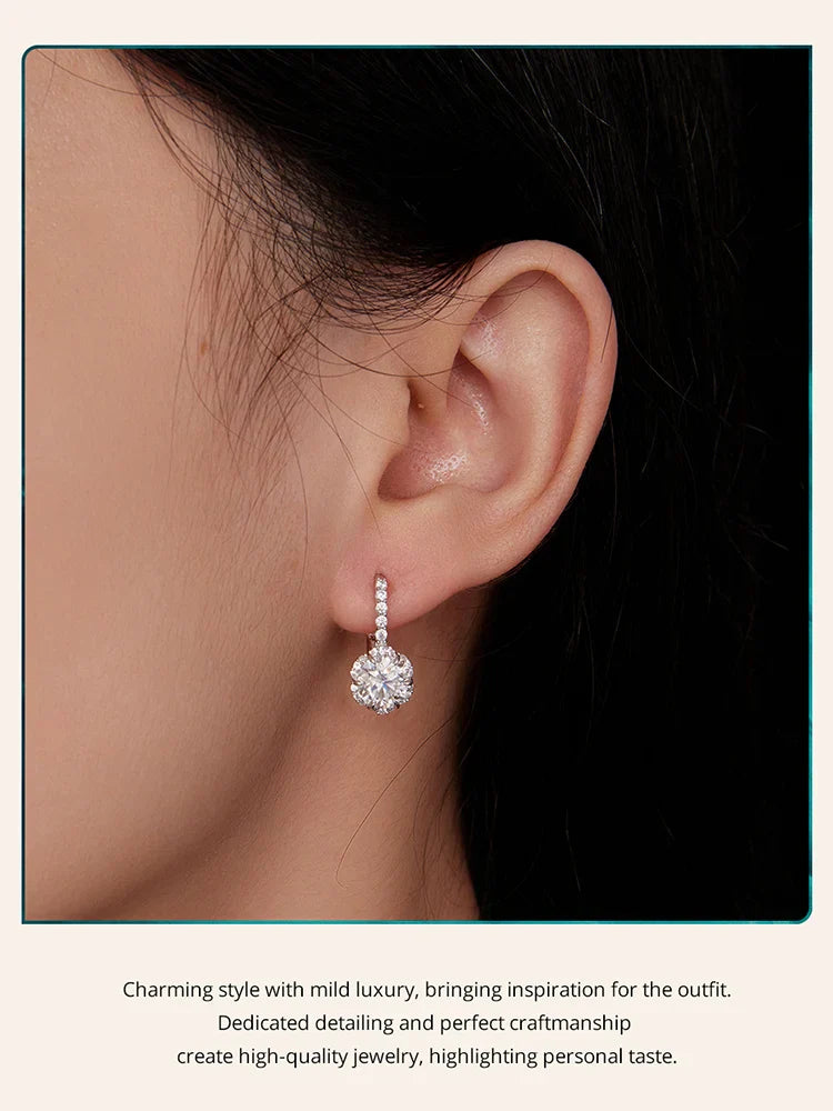 1CT Moissanite Ear Buckles 925 Sterling Silver Hoop Earrings for Women D Color VVS1 EX Lab Diamond Wedding Jewelry