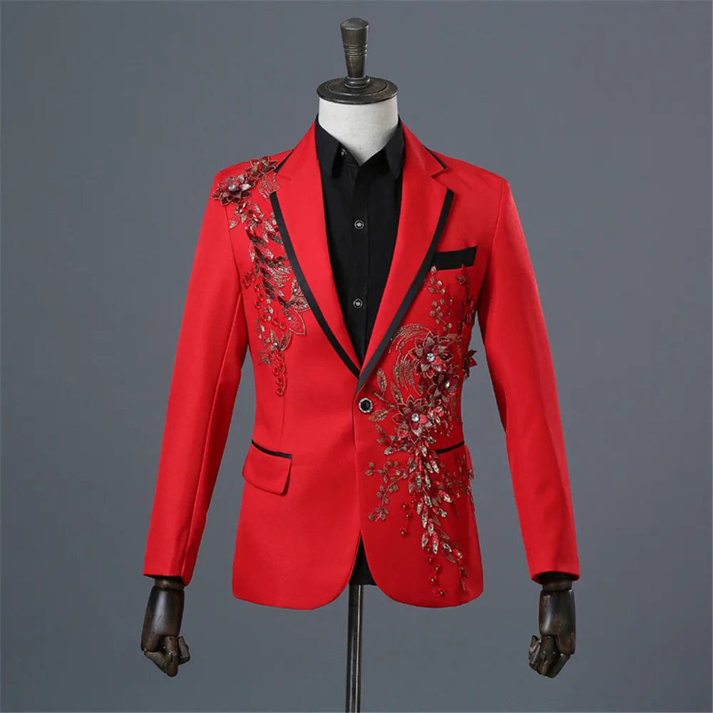 Elegant Appliqued Two-piece Men's Suit for Wedding Banquet Host Dance Prom Christmas Costume Men Blazer Chinese Style